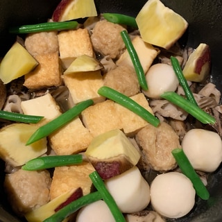 冷凍食品食べきり　　里芋と鶏団子、インゲンの煮しめ